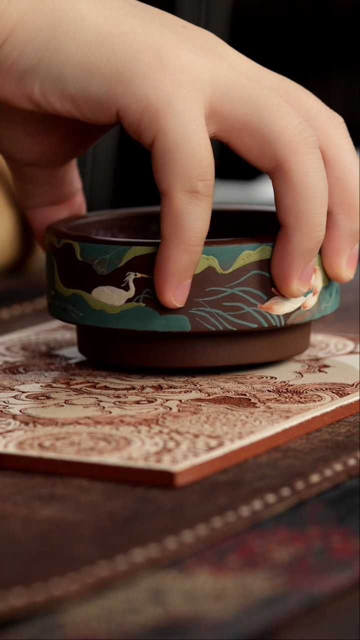 茶杯紫砂非遗茶器-白鹭泥绘普洱