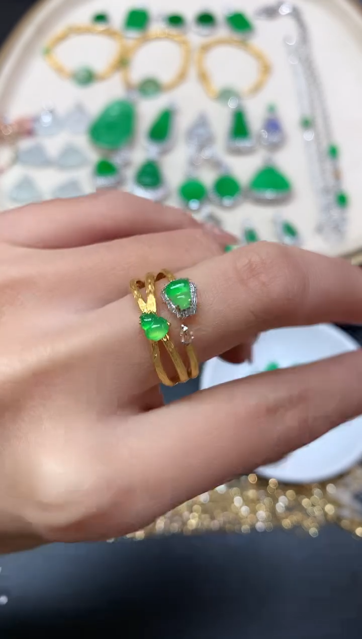 【闪购商品】翡翠戒指18K金镶嵌戒指A25|5980