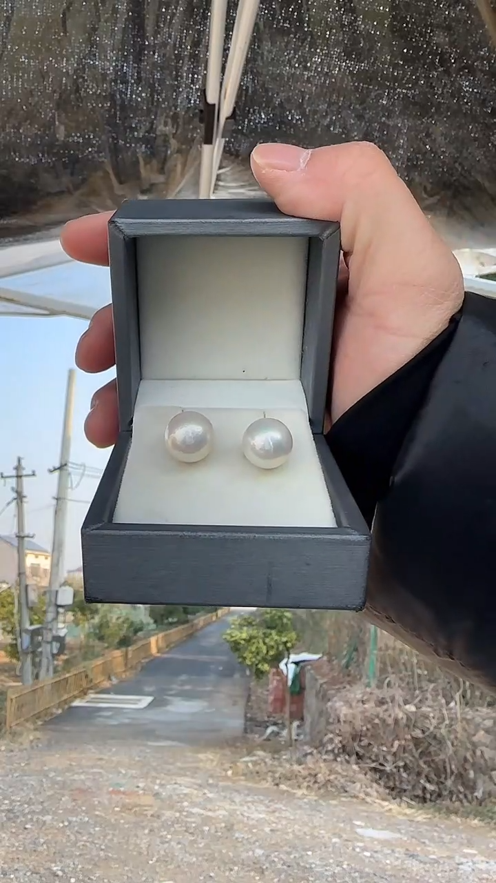 银S925镶嵌耳饰淡水珍珠【高货耳钉】11-12m 正圆 天然淡水珍珠