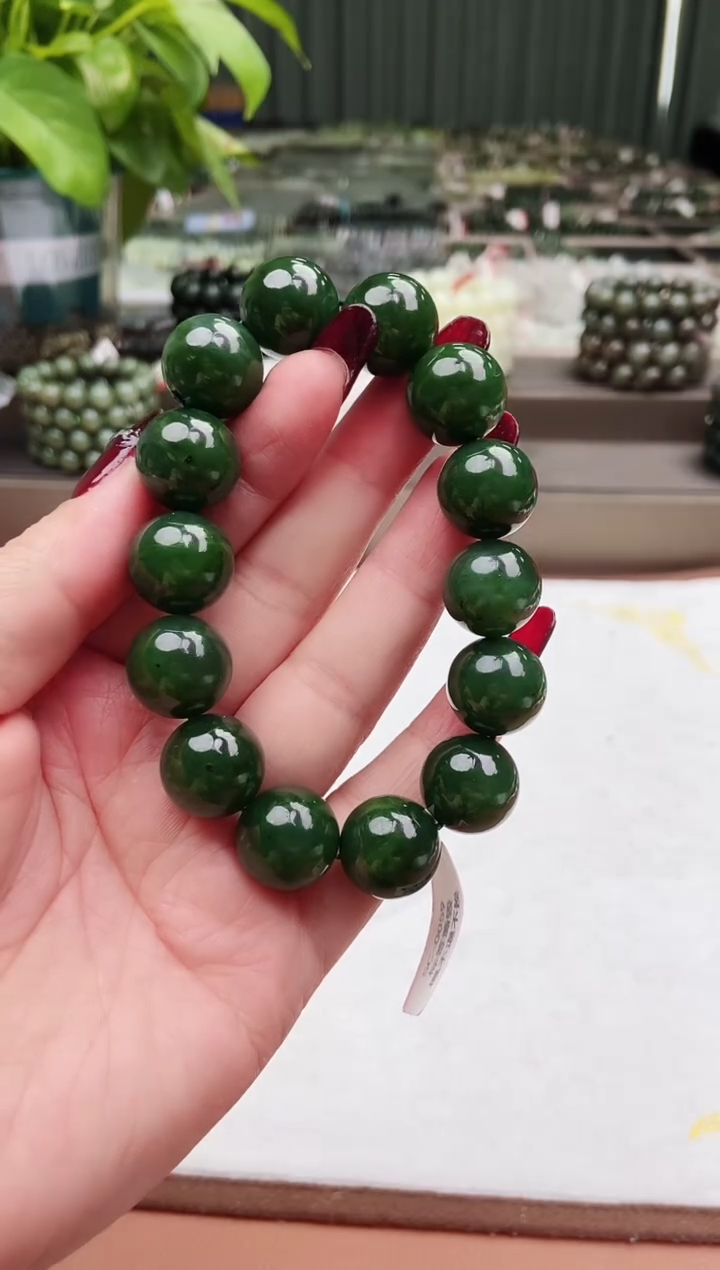 【闪购商品】和田玉手串未镶嵌纯天然和田玉俄碧菠菜绿16