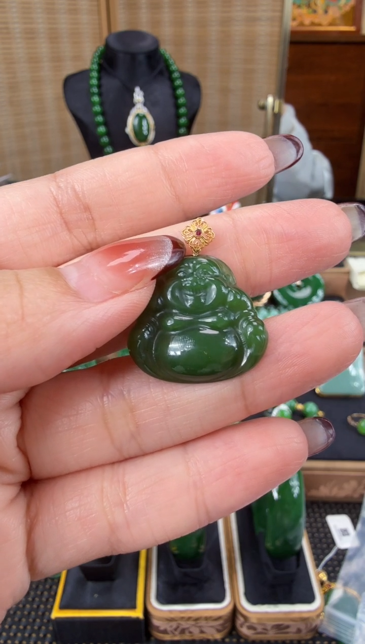 【闪购商品】和田玉（碧玉）吊坠(不含链)18K金镶嵌 