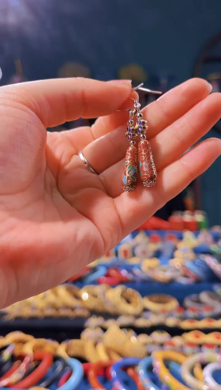 【闪购商品】非遗绝技 景泰蓝水滴耳环 砖红