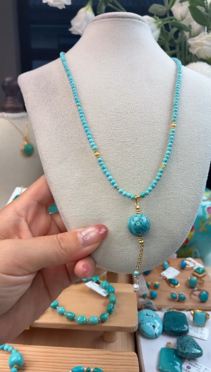 银S925镀金镶嵌绿松石项链1