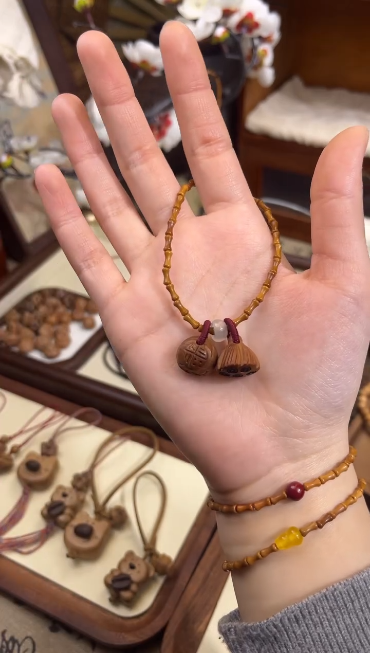 手串桃核【桃缘行】竹节「福气莲莲」桃木桃核辟、挡、驱、护 备注手围