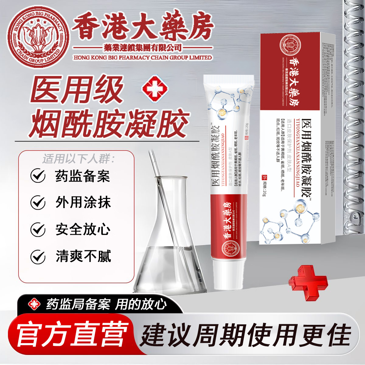 医用烟酰胺凝胶香港大药房烟酰胺凝胶面部皮肤外用冷敷理疗凝胶男女通用医用退热凝胶延草纲目