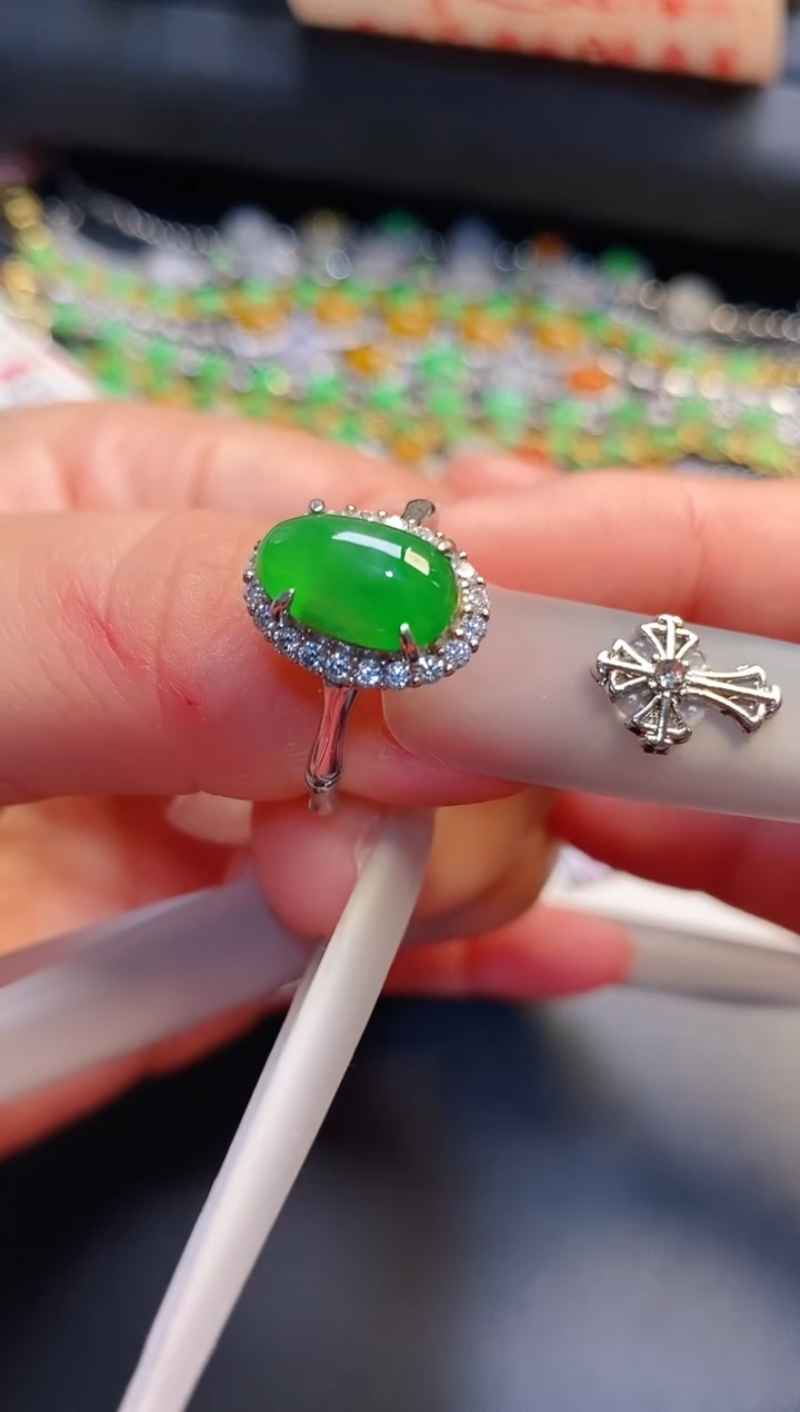 银S925镶嵌戒指翡翠天然