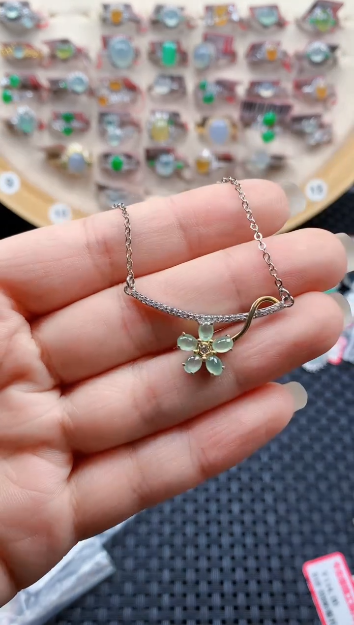 银S925镶嵌戒指翡翠天然A货缅甸翡翠