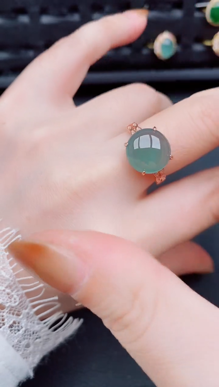 【闪购商品】翡翠戒指银S925镶嵌天然a货翡翠958