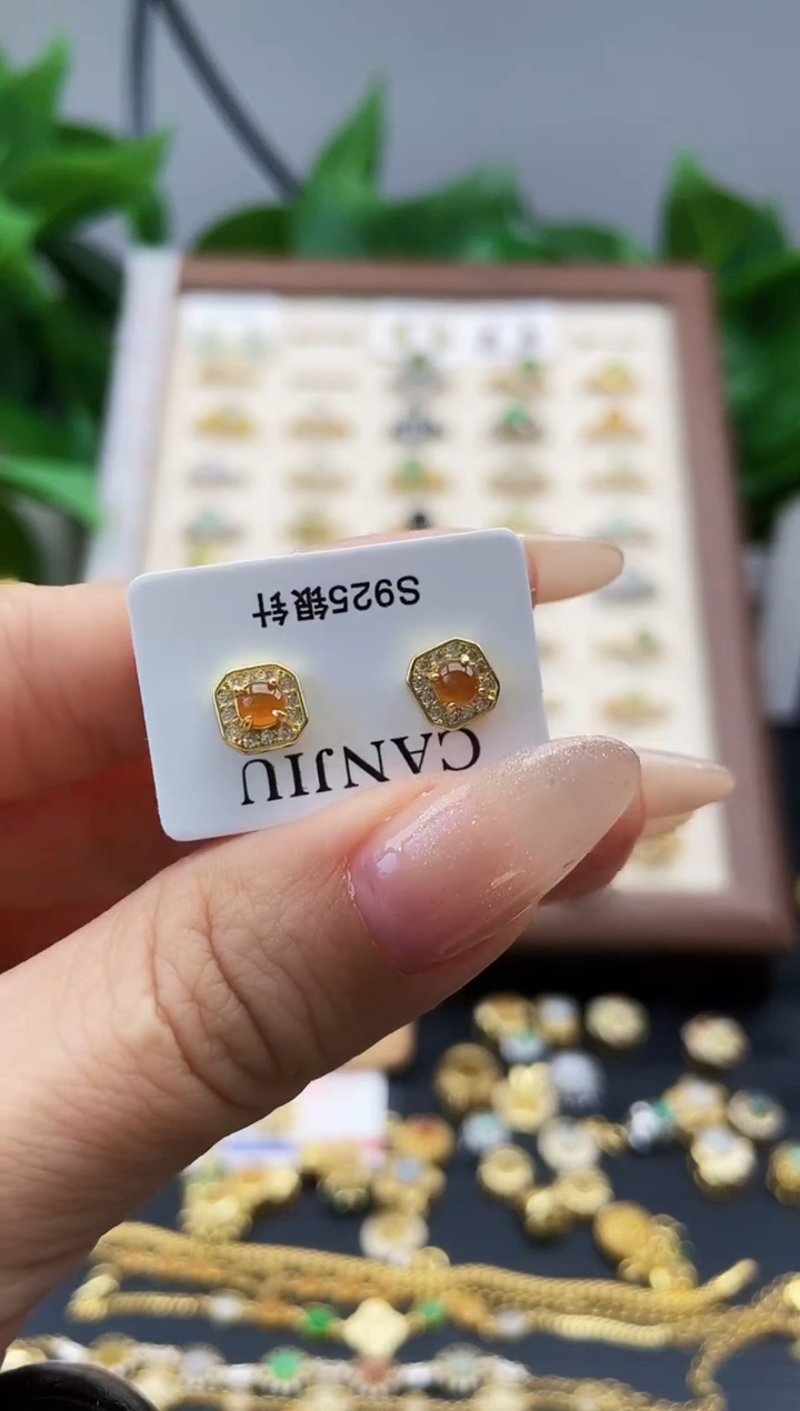 银S925镶嵌翡翠耳饰琳*酱12