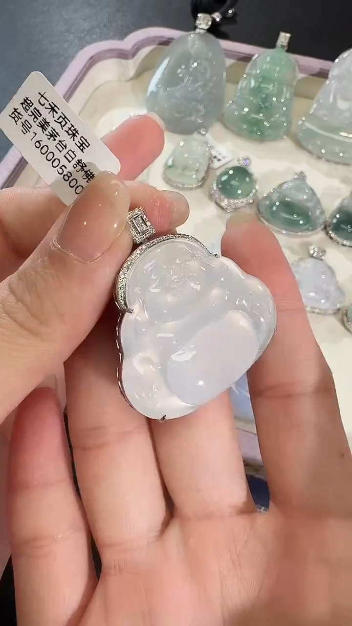 吊坠(不含链)18K金镶嵌翡翠【源头工厂】钻石镶嵌