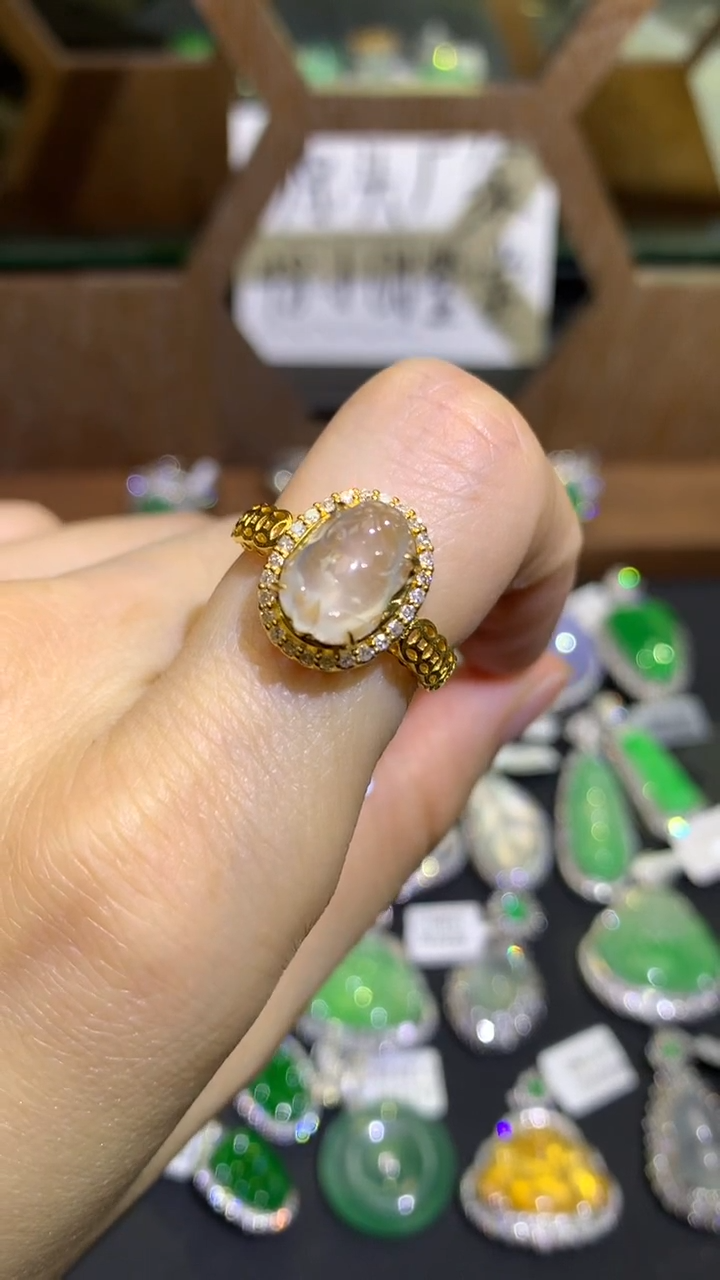 翡翠18K金镶嵌吊坠(不含链)戒指