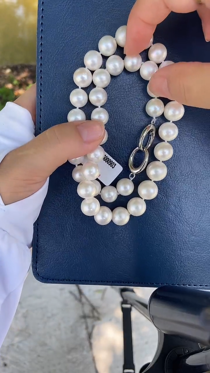 淡水珍珠银S925镶嵌颈饰天然淡水11-12mm珍珠项链