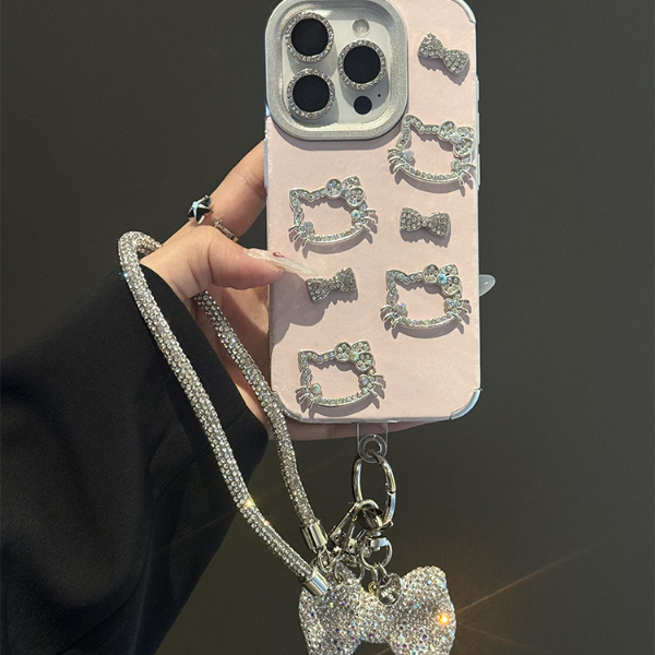 可爱立体kt猫适用苹果16promax手机壳iphone15/14/13水钻蝴蝶结12