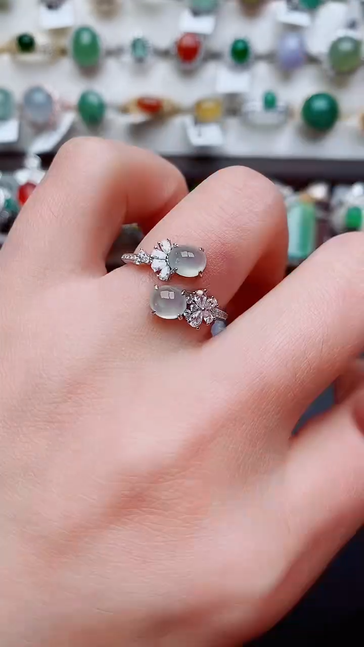 银S925镶嵌戒指翡翠...