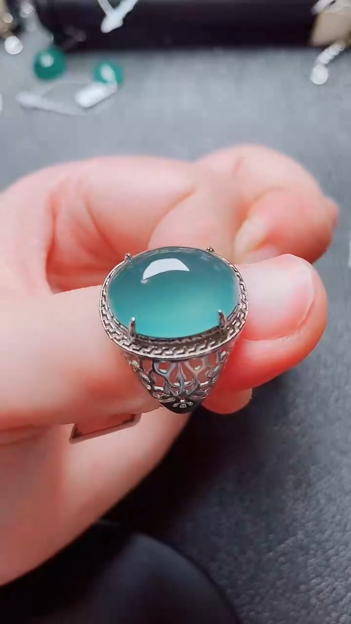 翡翠戒指银S925镶嵌翡翠