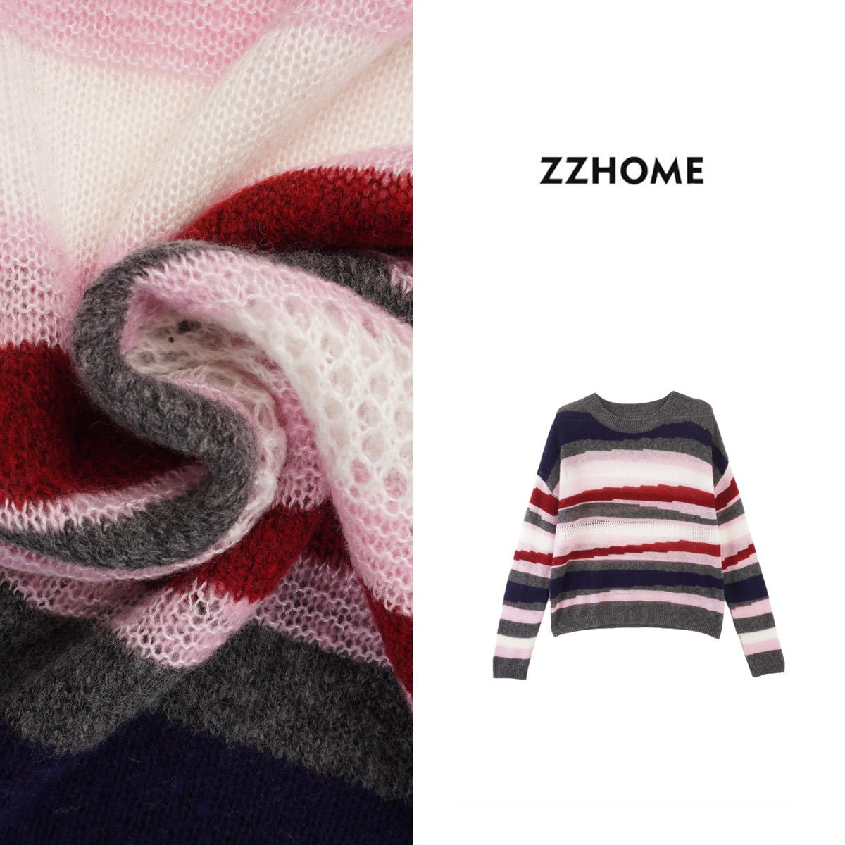 ZOZO HOME ｜织物之美暖毡反序撞色条纹针织毛衣q172226p