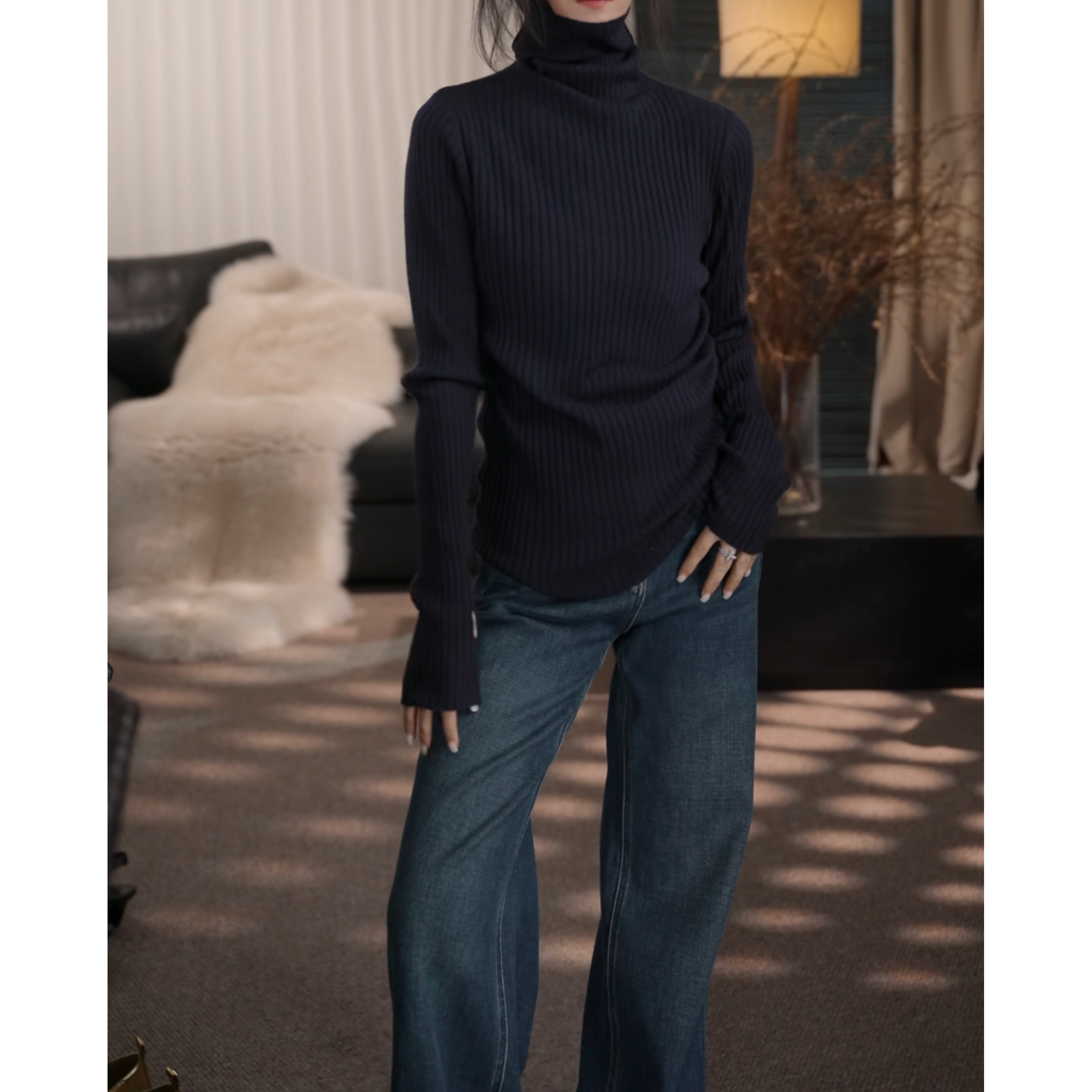 卢尚坑条高领毛衣00023