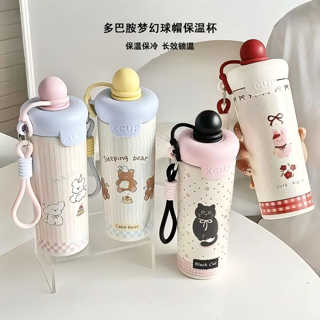 新款316多巴胺配色卡通不锈钢保温杯女生高颜值咖啡大容量吸管杯