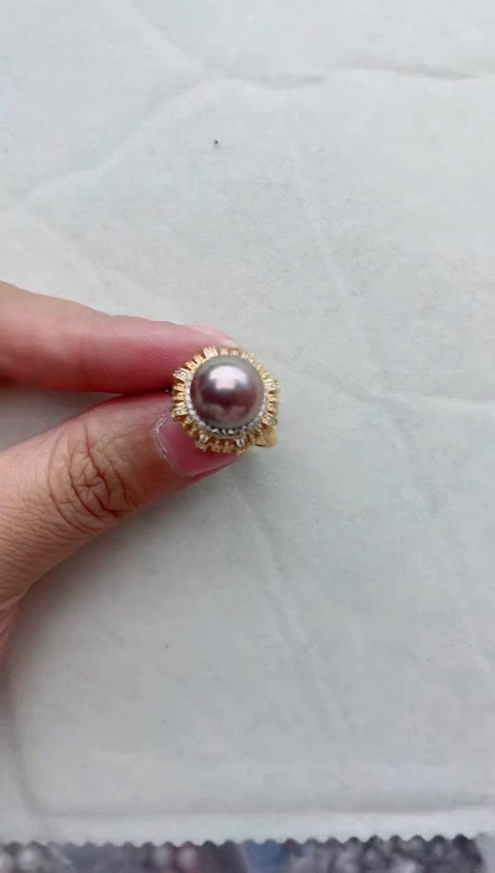银S925镶嵌戒指淡水珍珠，非无暇