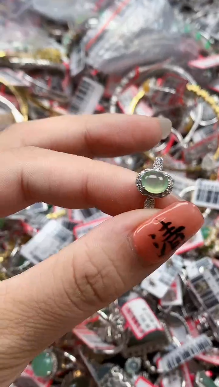 银S925镶嵌戒指翡翠天然A货缅甸翡翠