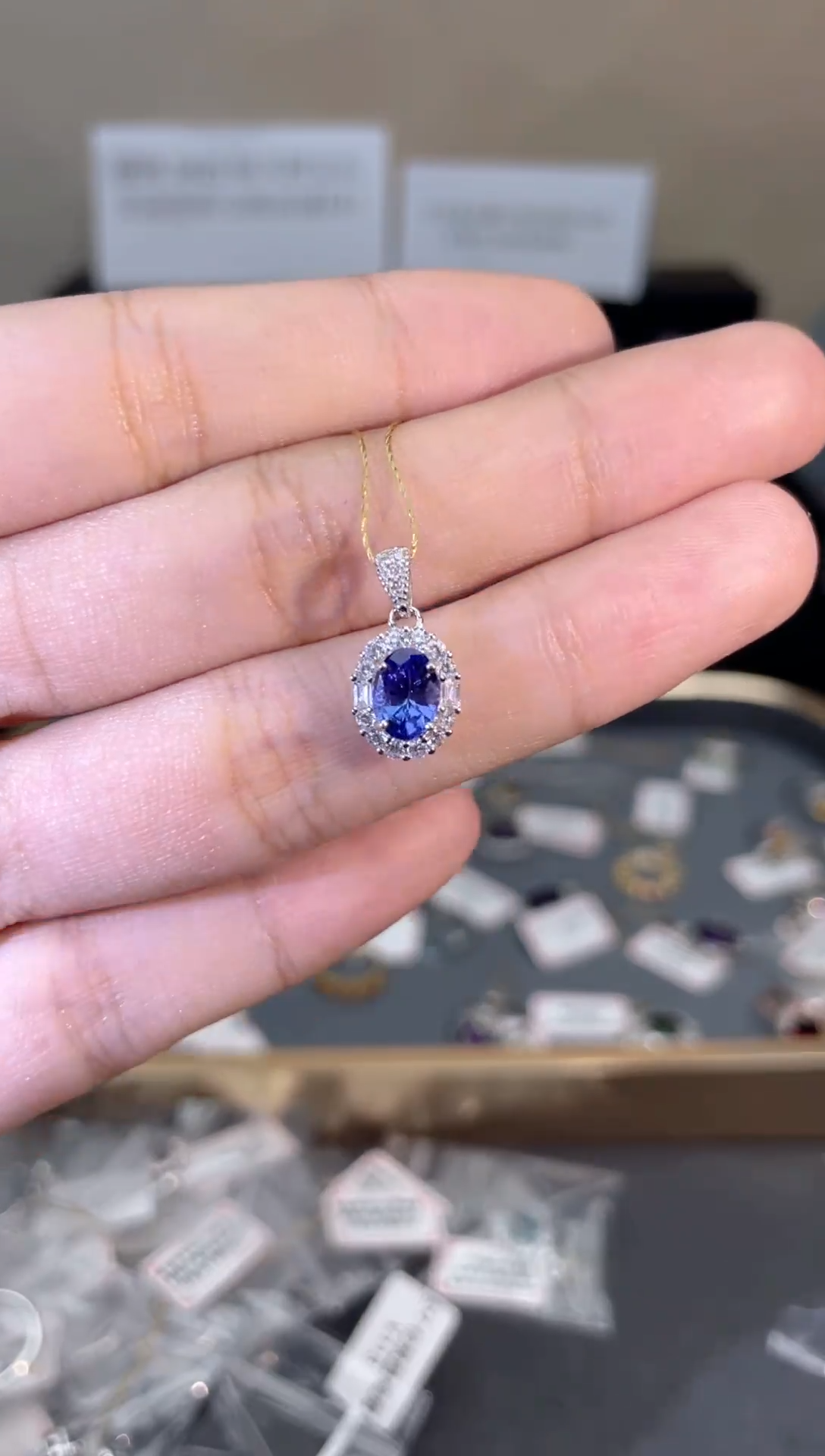 吊坠(不含链)银S925镶嵌坦桑石天然宝石