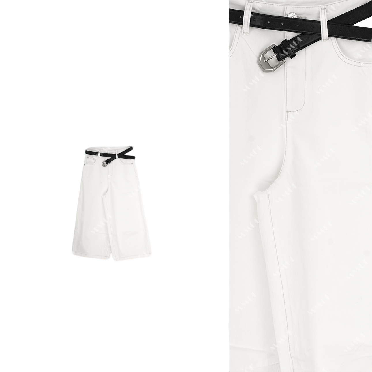 【夏月裤】新中式国风白色休闲八分阔腿牛仔直筒裤G8386