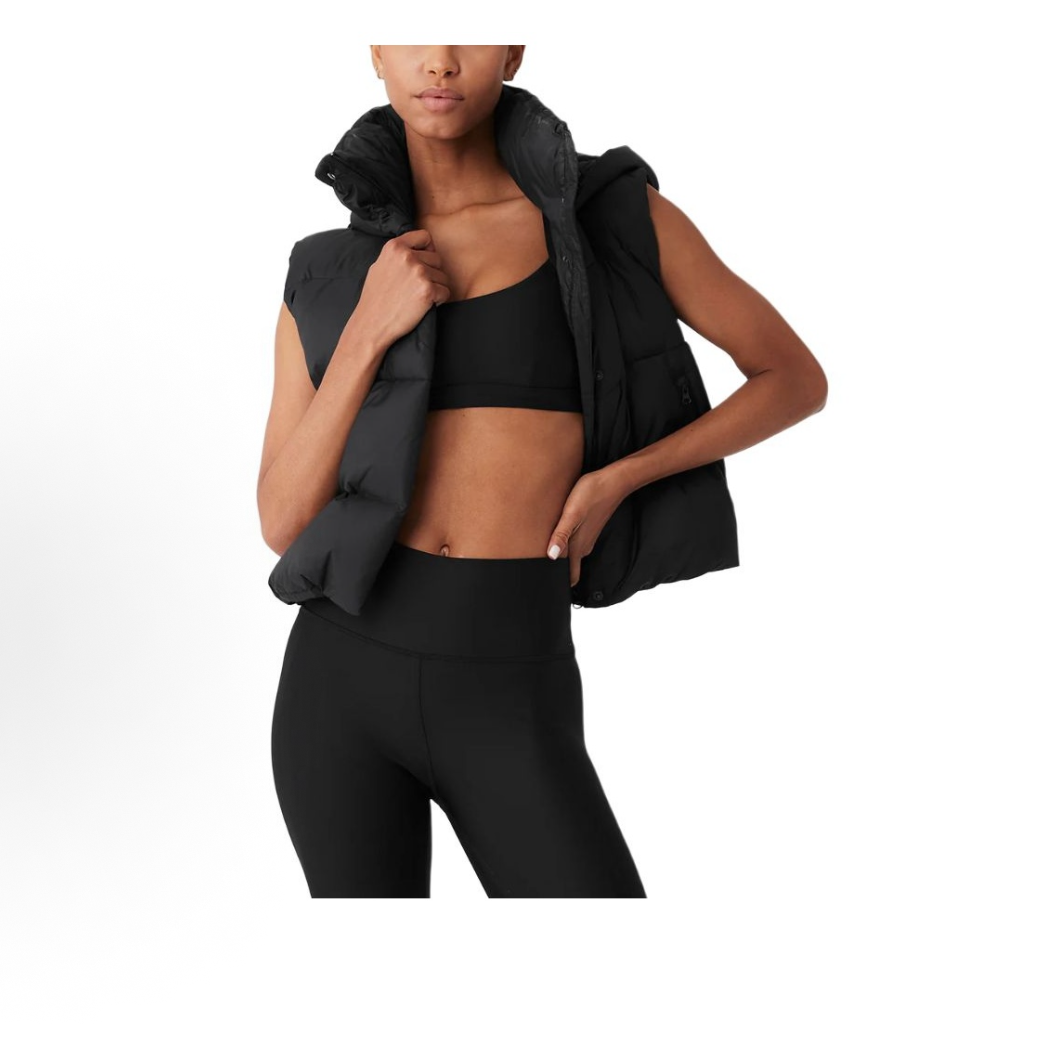 alo yoga GOLD RUSH PUFFER VEST 连帽纯色合身拉链马甲