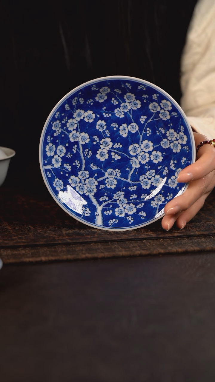 【闪购商品】杯HLX陶瓷蓝地冰梅壶承