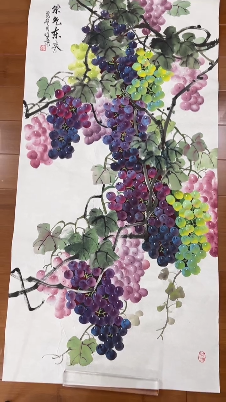 国画【福利，纯手工手绘】听昱葡萄竖版138*68厘米