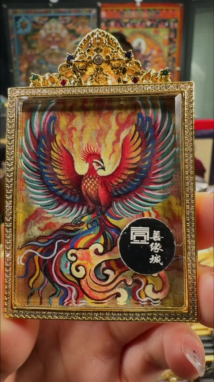 吊坠壹善缘城手绘唐卡朱雀离火