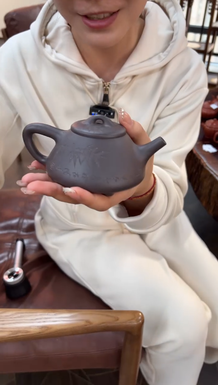 【闪购商品】紫砂茶壶【头哥手工壶】子冶石瓢天青泥刻绘