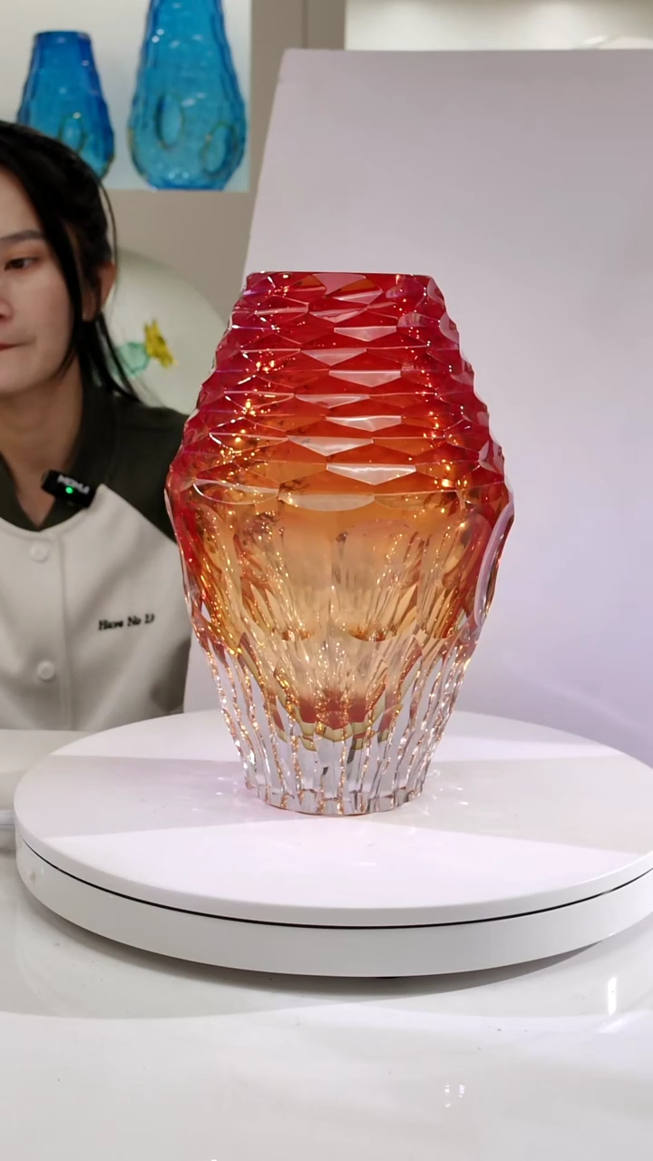 水晶琉璃落日橙红花器