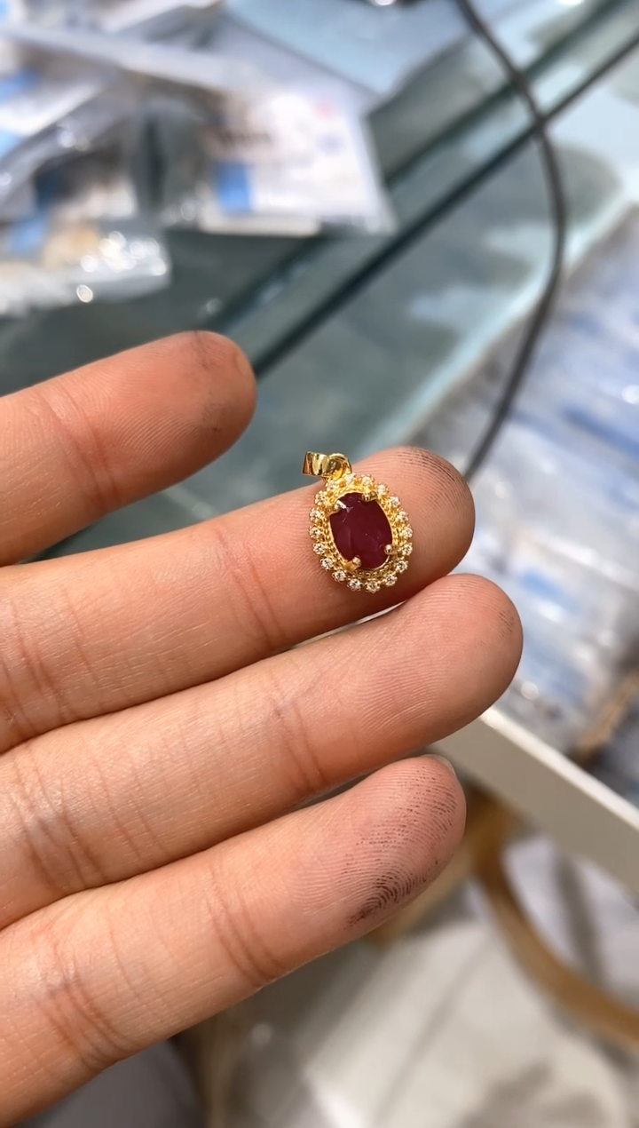 颈饰银S925镶嵌红宝石吊坠