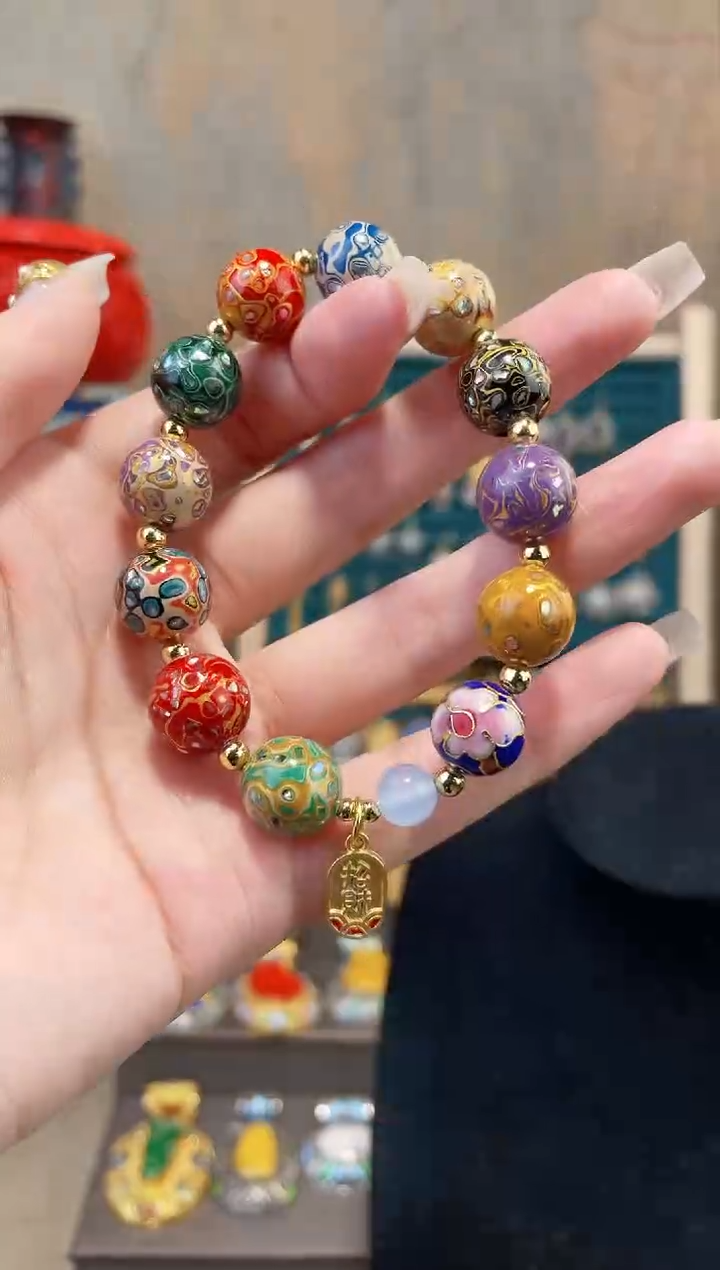 非遗犀皮漆精品手串多宝加景泰蓝加蓝
