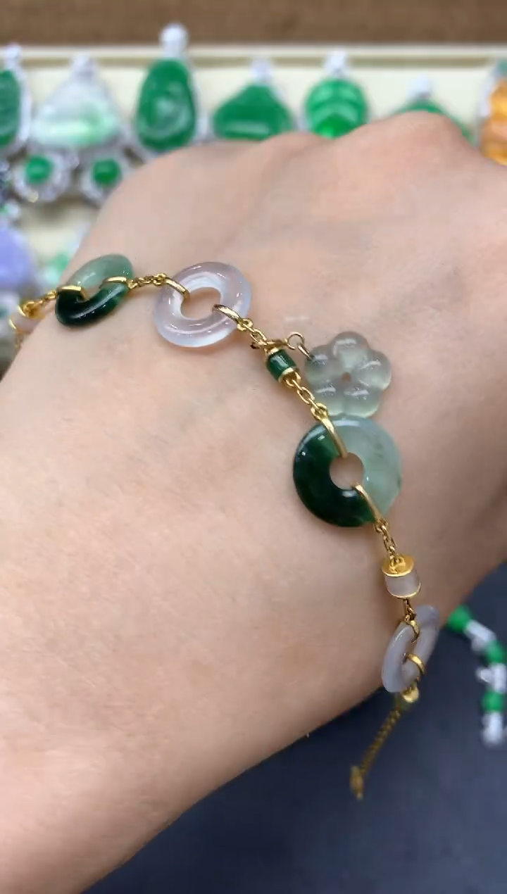 【闪购商品】翡翠手串18K金镶嵌3884-中国好珍宝