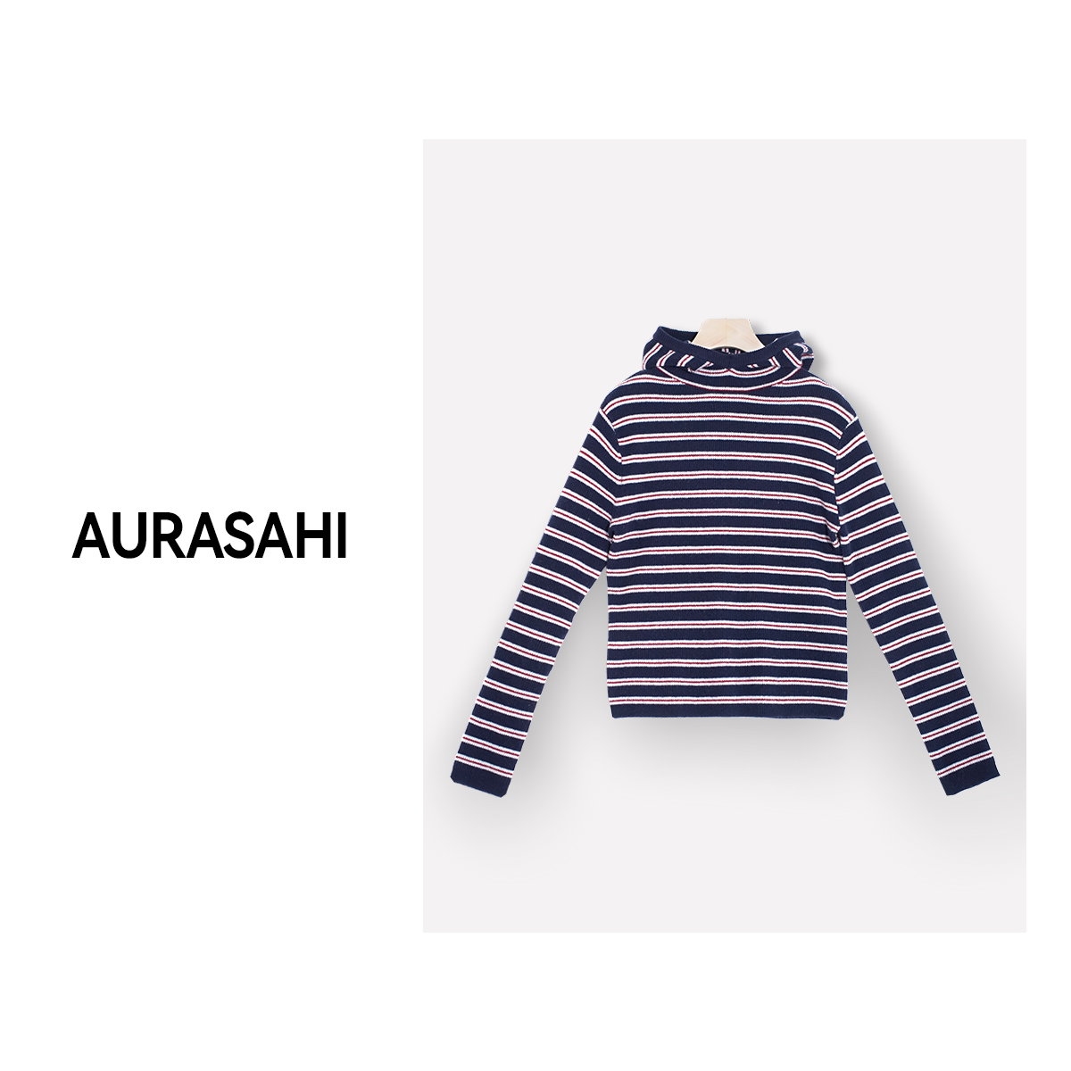 【AURASAHI】100%羊毛彩虹条纹百搭时尚套头帽领针织衫205121412