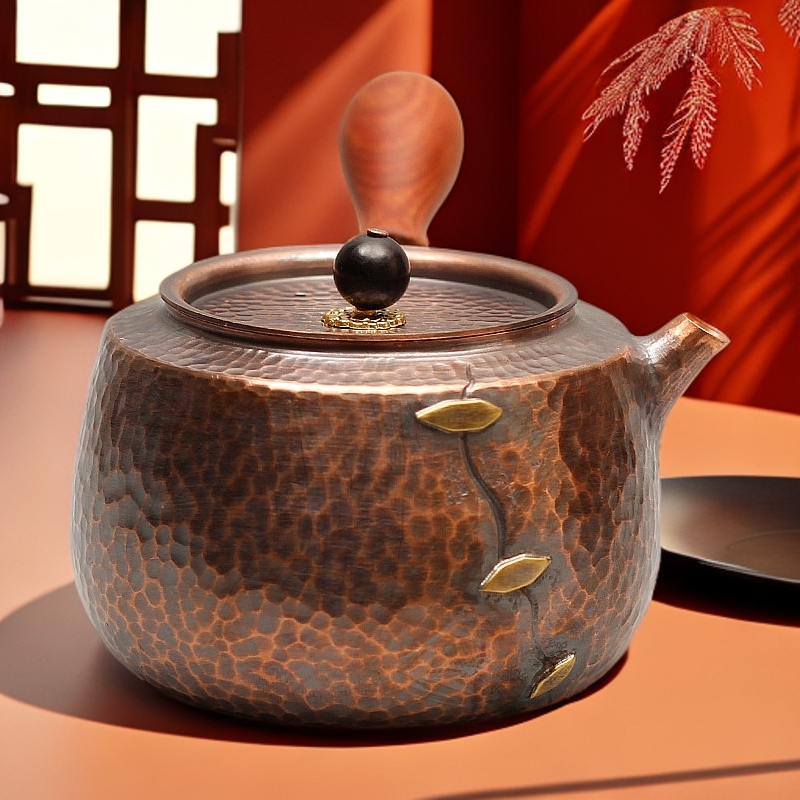 手工侧把铜壶烧水壶老铜茶壶功夫茶具泡茶铜壶家用办公喝茶茶具
