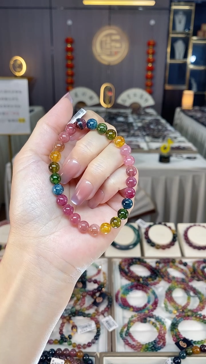 未镶嵌透体老矿碧玺彩虹单圈手串7mm+碧玺hon多样性发一条