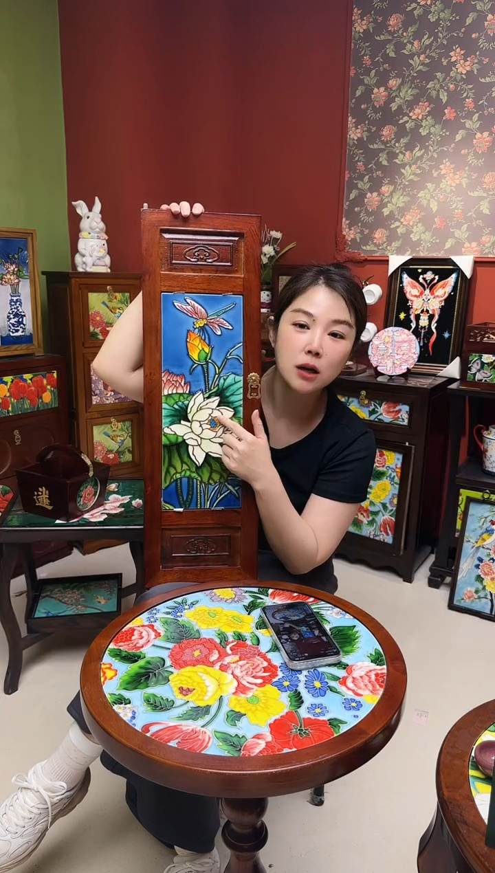 陶瓷   柜门 荷花蜻蜓 