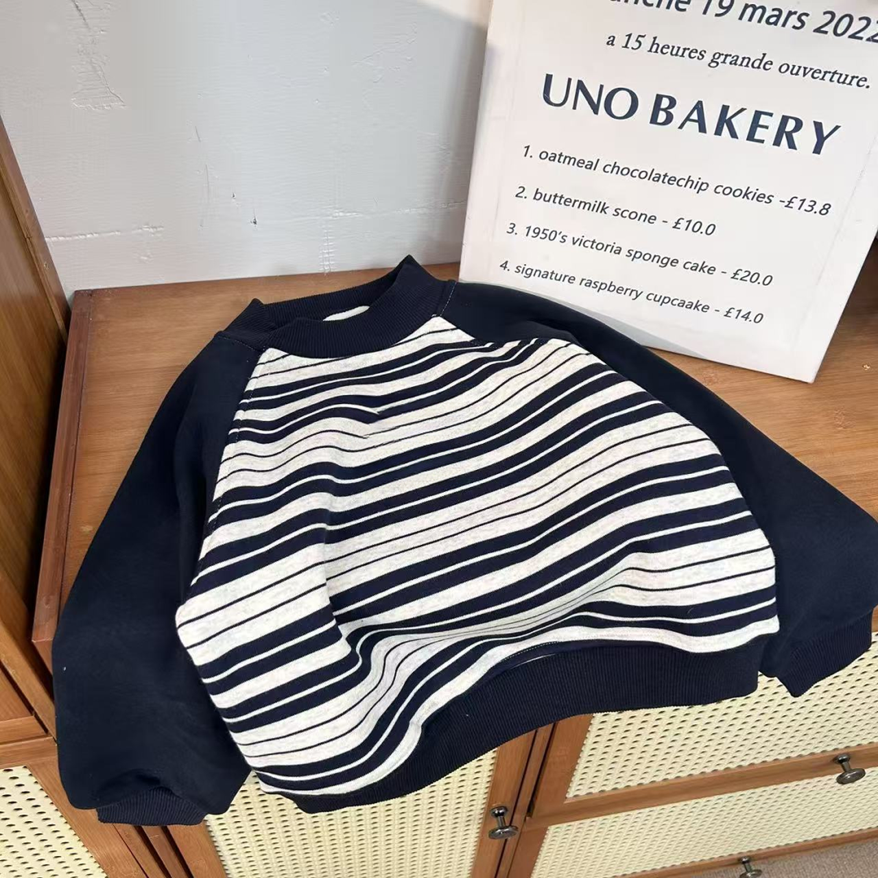 WY-8176藏青条纹 插肩袖 男童 卫衣加厚 保暖 加绒 宽松 高品质 