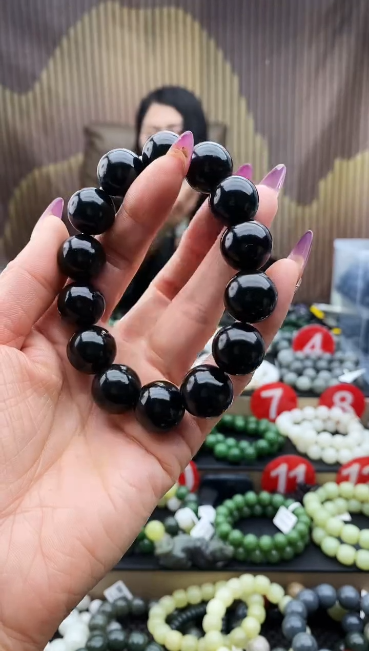 未镶嵌手串和田玉黑青16