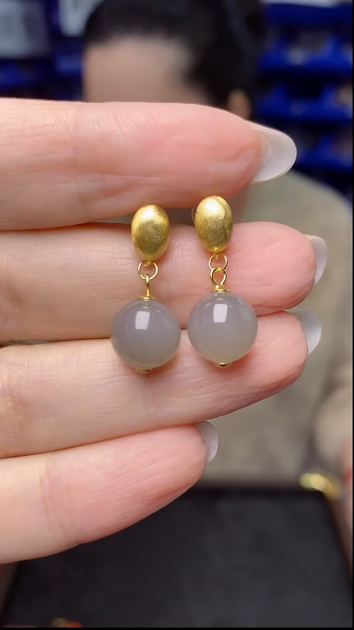 银S925镶嵌和田玉耳饰EZ5214