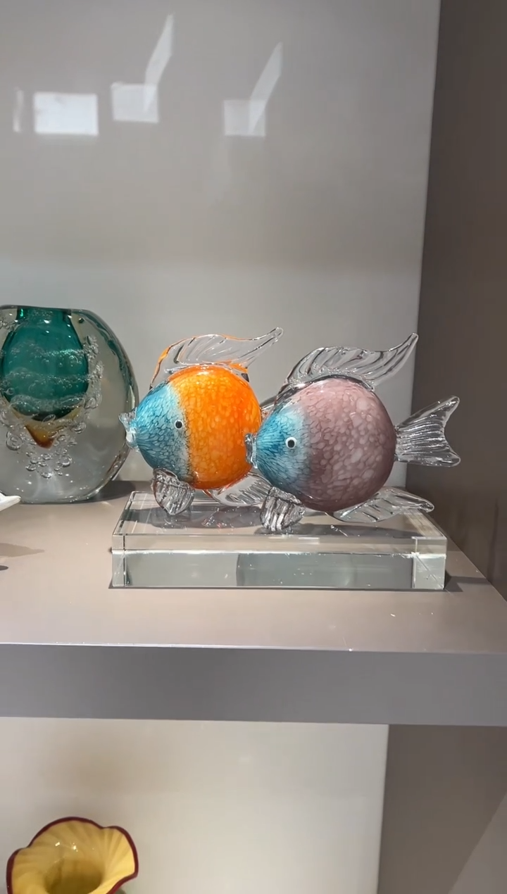 琉璃小鱼摆件一对