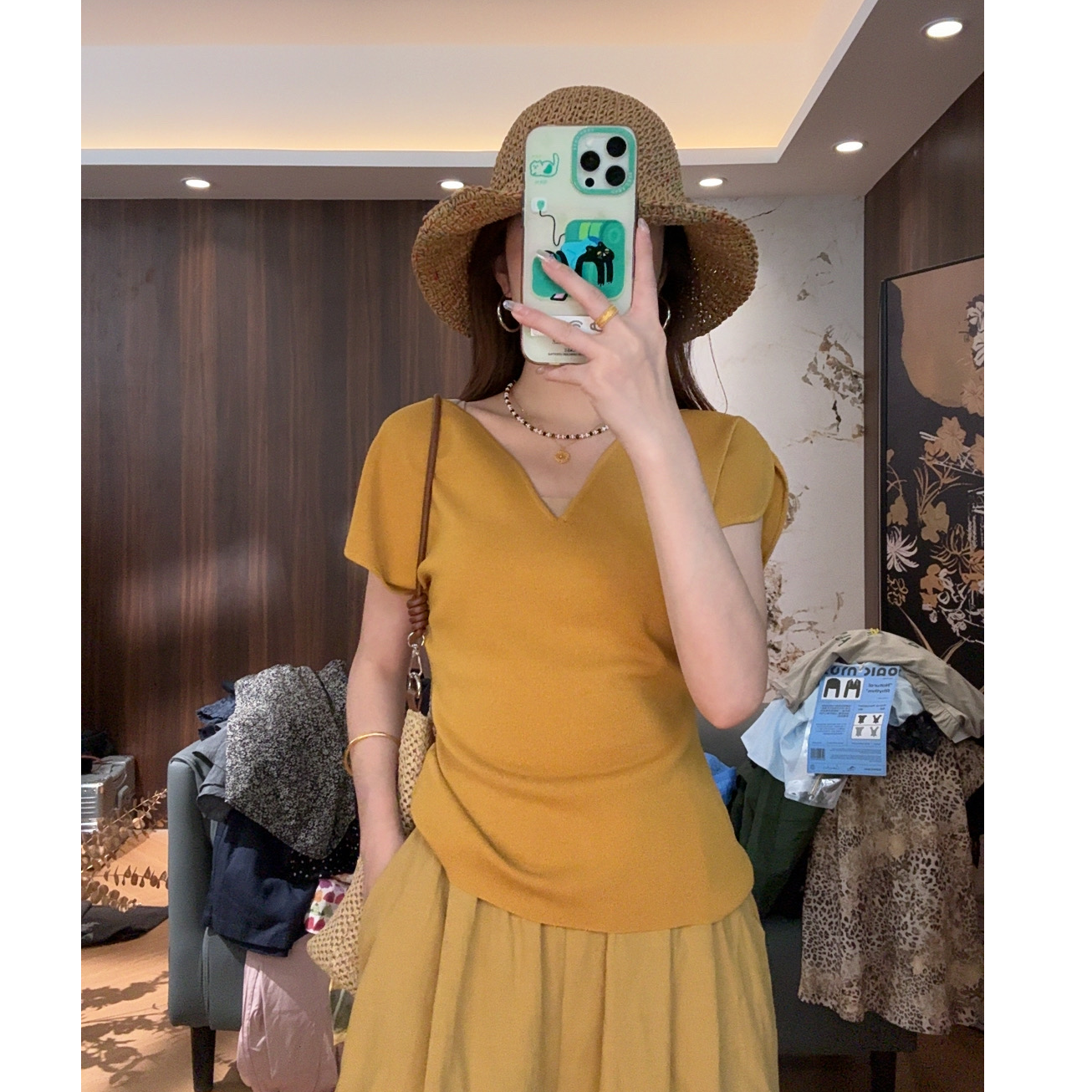 【LIbaibai】夏装2025年新款高腰v领针织短袖上衣BB-2163