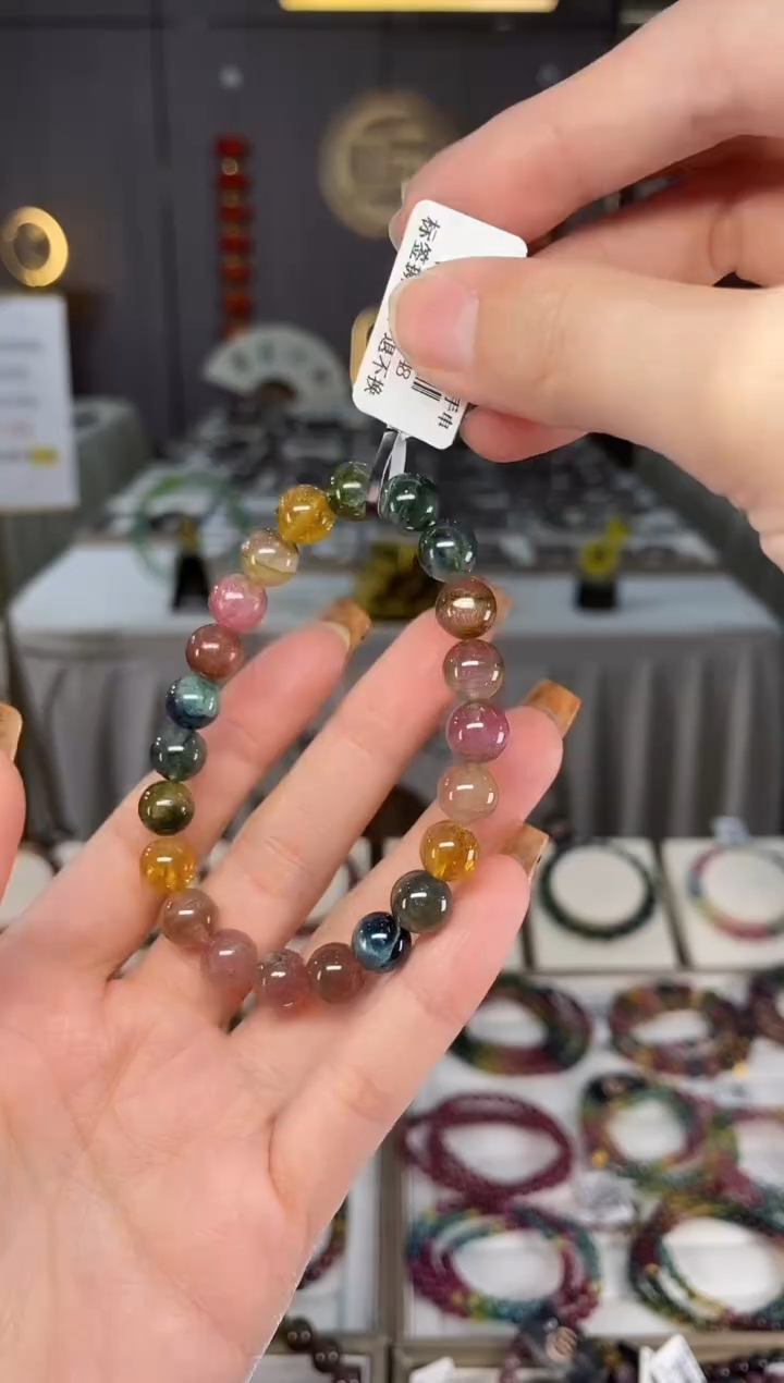 未镶嵌老矿碧玺彩虹单圈手串8mm+碧玺dan多样性发货一条