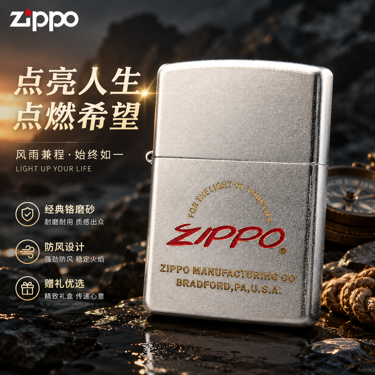 ZIPPO/之宝点亮人生205镀铬磨砂Zippo打火机防风打火机2026新款zp