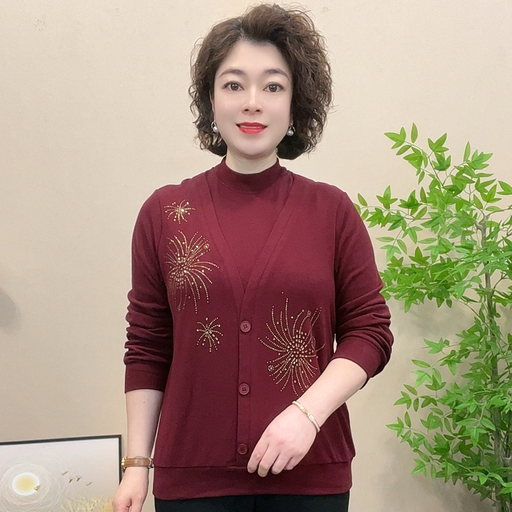 妈妈装秋冬双面德绒假两件保暖法式厚款中老年女装半高领时尚上衣