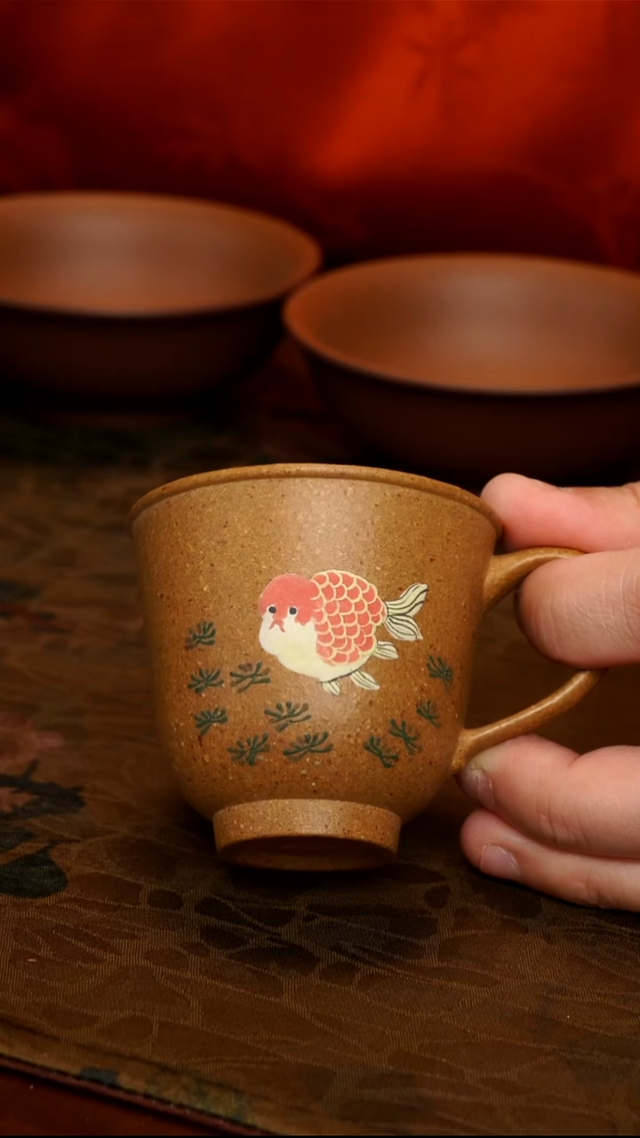 茶壶紫砂黄金段金鱼杯子