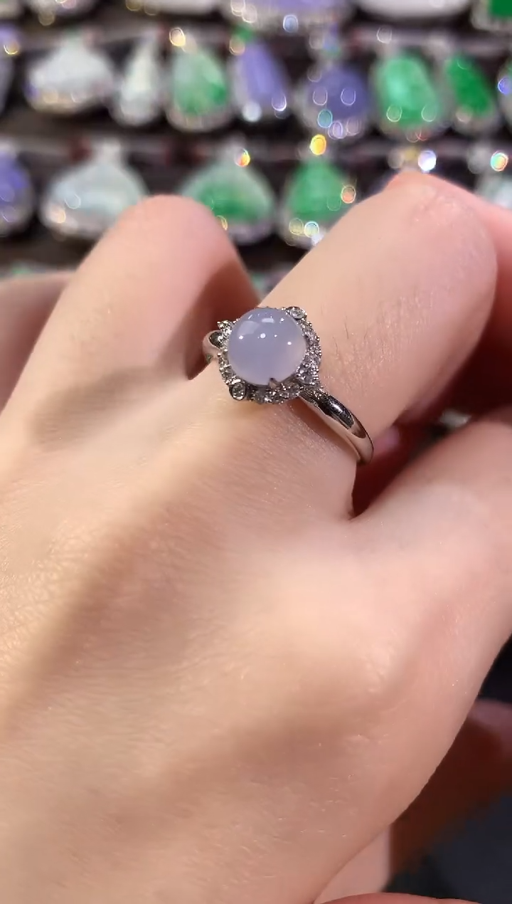 18K金镶嵌戒指翡翠冬日珠宝E19紫货有色差