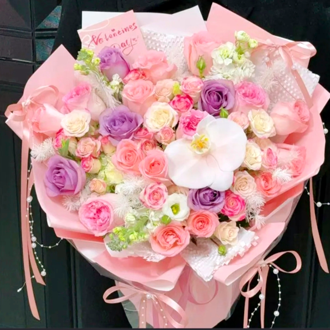【甜宠心动】21朵粉紫玫瑰混搭花束送闺蜜朋友爱人生日鲜花送花上门